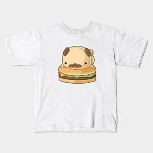 Kawaii pug dog sitting on burger Kids T-Shirt